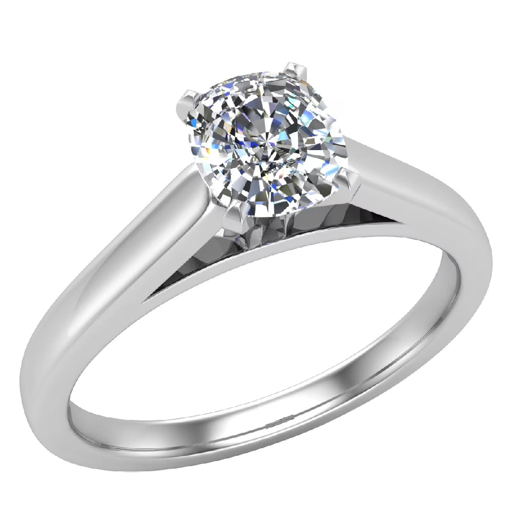 Cushion Solitaire 4-Prong 0.75 Carat 18K White Gold Engagement Ring H9790