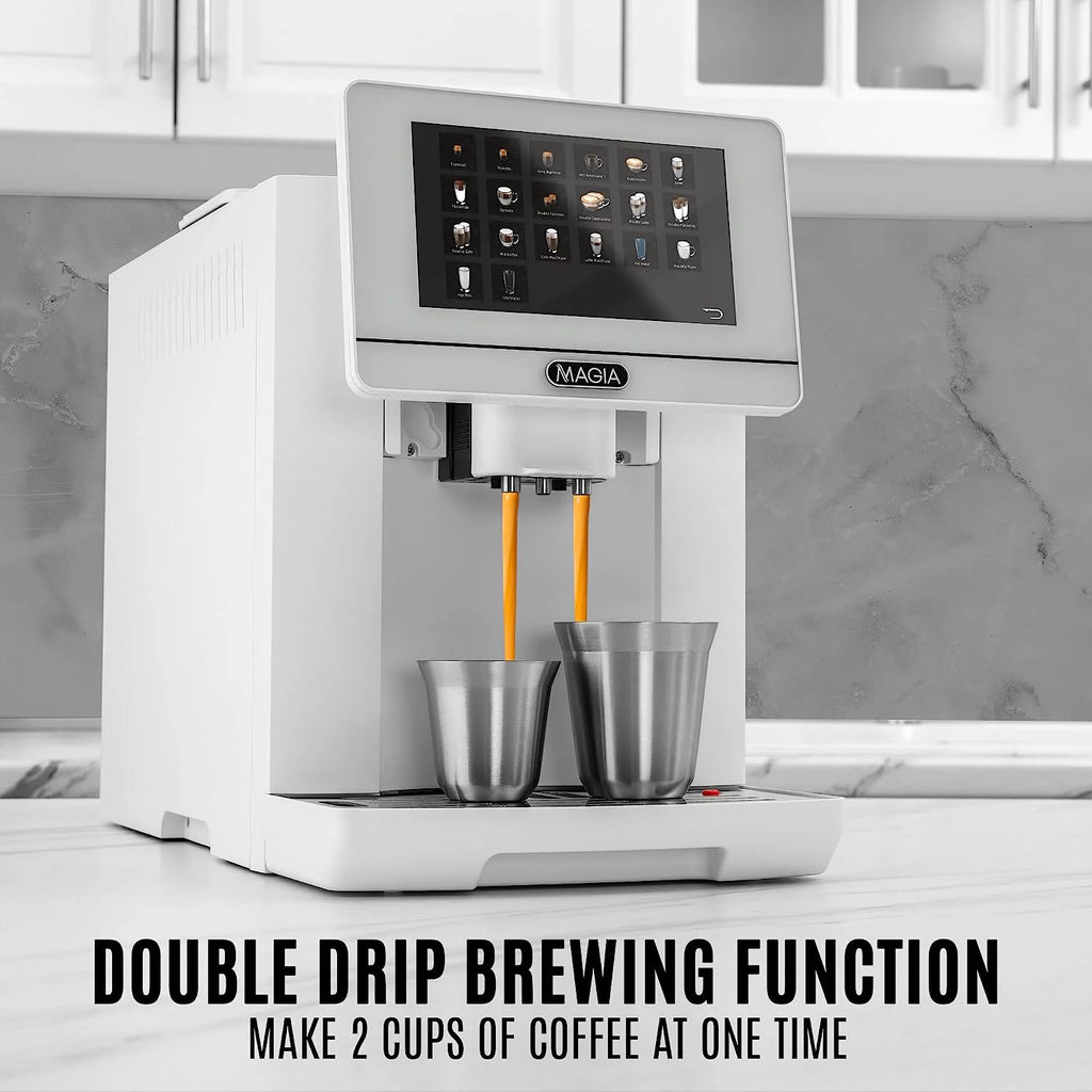 White Espresso Coffee Machine with Grinder and Milk Frother Y89840