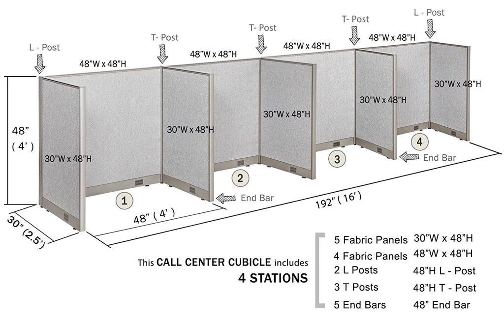 4 Stations Office Partition W4165