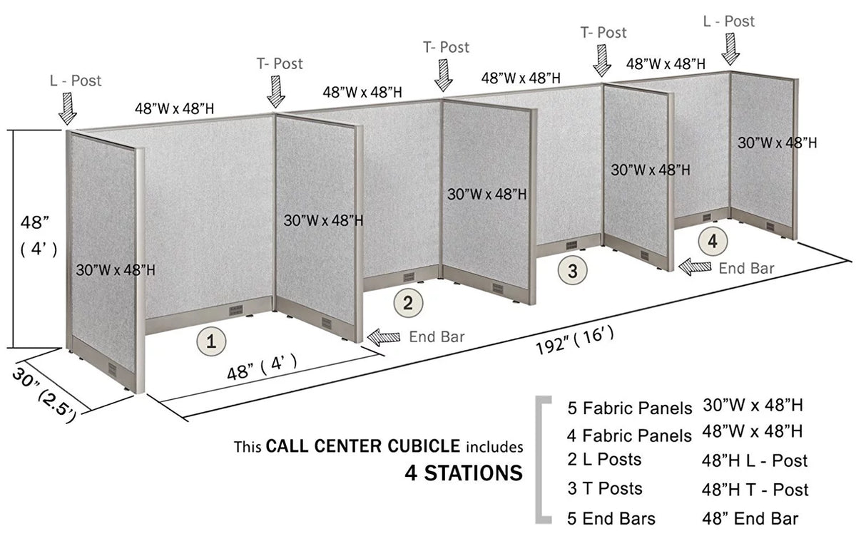 4 Stations Office Partition W4165