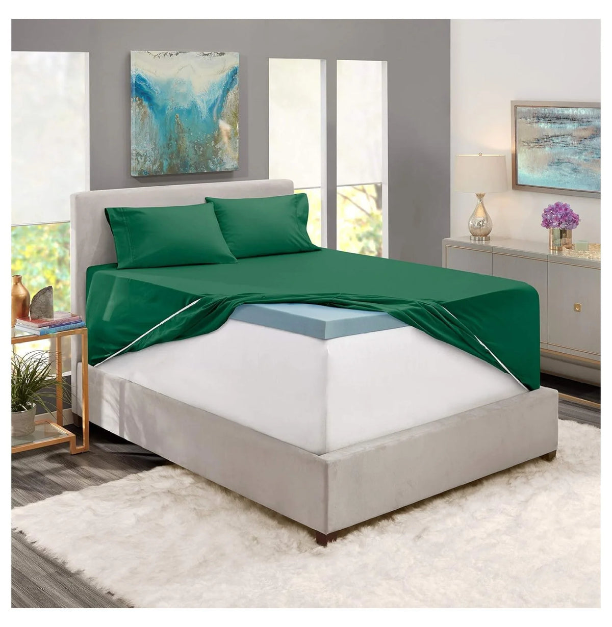 Green 4 Piece Queen Size Extra Deep Pocket Sheets Z228295