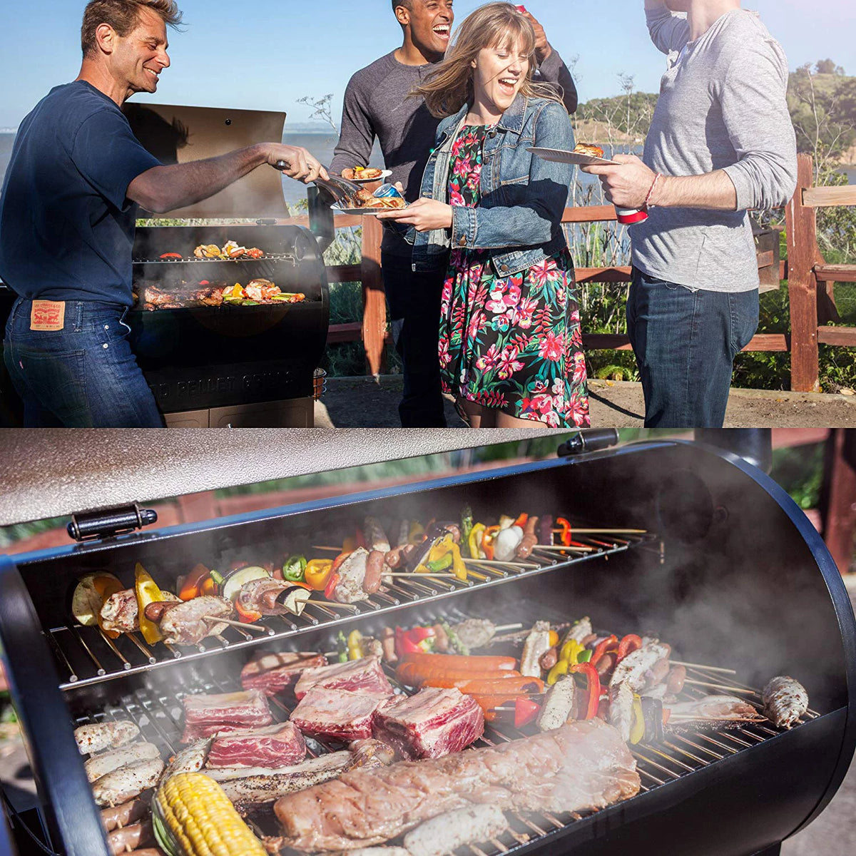 Wood Pellet Grill & Smoker 8 in 1 Black I656585