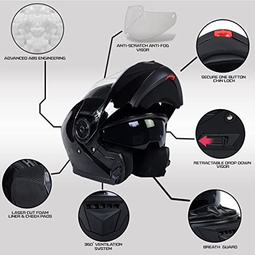 Gloss Black Modular Motorcycle Helmet with Drop Down Visor XX-Large K912605