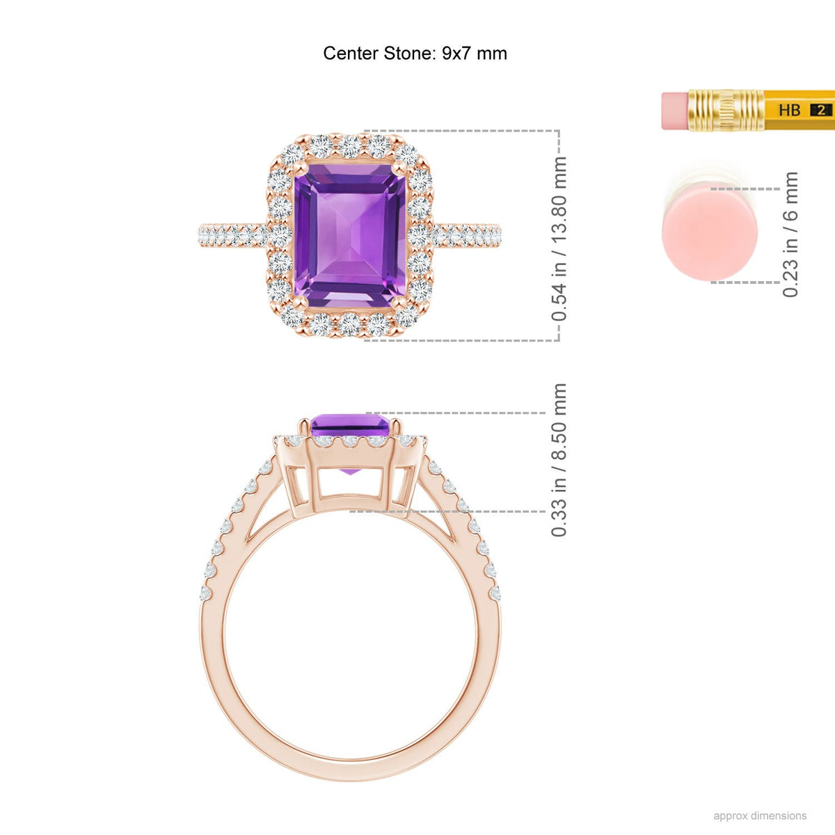 Natural 2.2 Ct. Amethyst with Diamond Halo Ring in 14K Rose Gold L5946