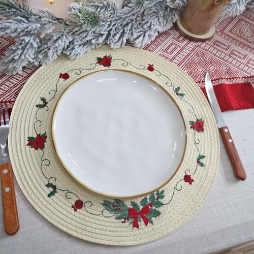 Christmas Placemats Set of 4 Round Embroidered Table Mats C320