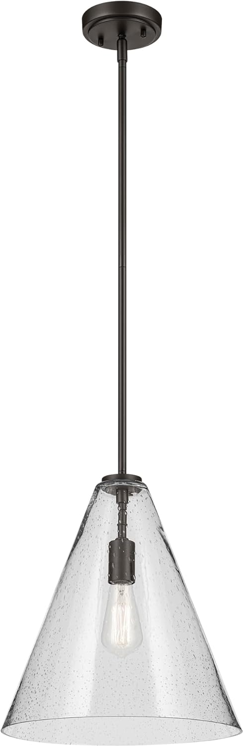 15.5" 1-Light Cone Pendant with Clear Seeded Glass in Olde Bronze K62726