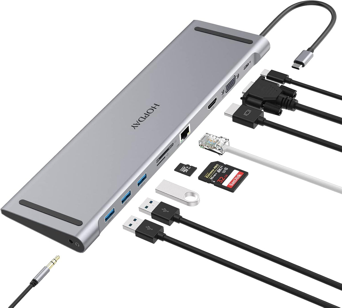 18 in 1 Thunderbolt 3 Docking Station Dual Monitor 8K Displayport 2 USB C 7 USB A Gigabit LAN SD&TF 65W DC Power Audio Optical Out V642513