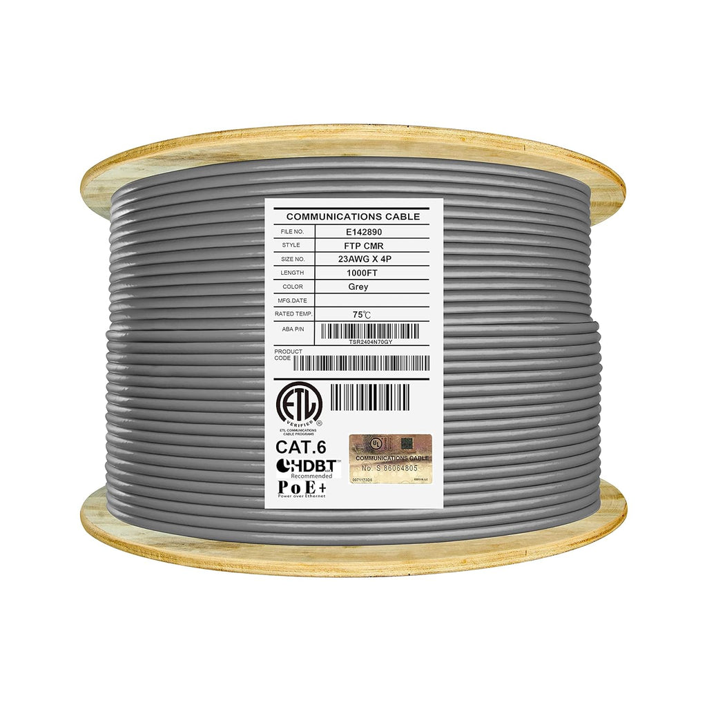 Cat6 Shielded Riser 1000ft F/UTP 23AWG Solid Bare Copper Ethernet Cable Reel Orange A7896