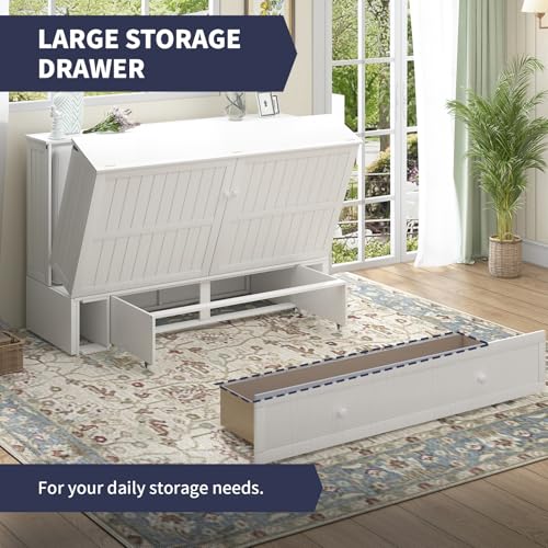 Queen Size Wall Bed with Charging Station, Solid Wood Frame, Burnt Orange I71349