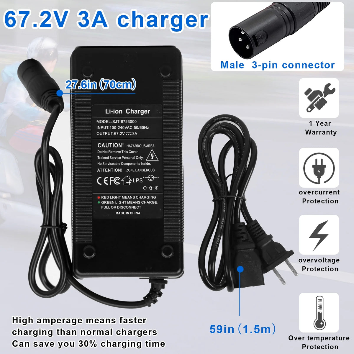 60V 20Ah Lithium Ion Electric Bike Battery with 3A Charger B17685