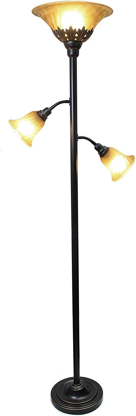 3 Light Floor Lamp with Scalloped Glass Shades Restoration Bronze (Pack of 2) B76600