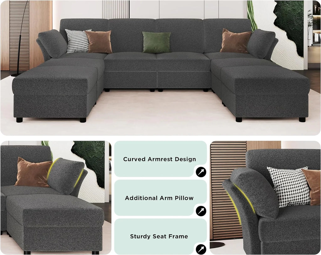 Grey Bouclé Modular Sectional Sofa S714201