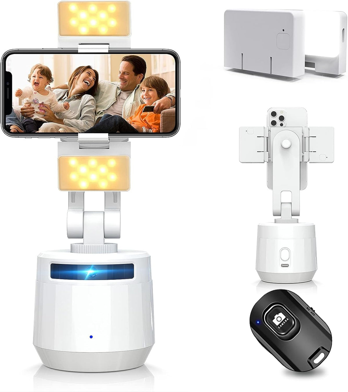 Smart Auto Face Tracking Phone Holder with Remote, 360 Rotation Tripod with Fill Light, Pack of 2 U587669