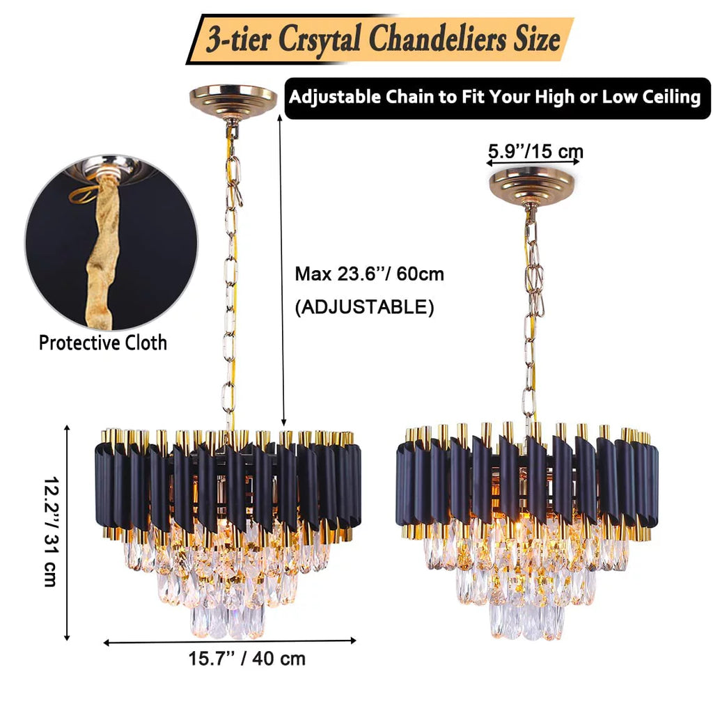 Black 3-Tier Crystal Chandelier L7488