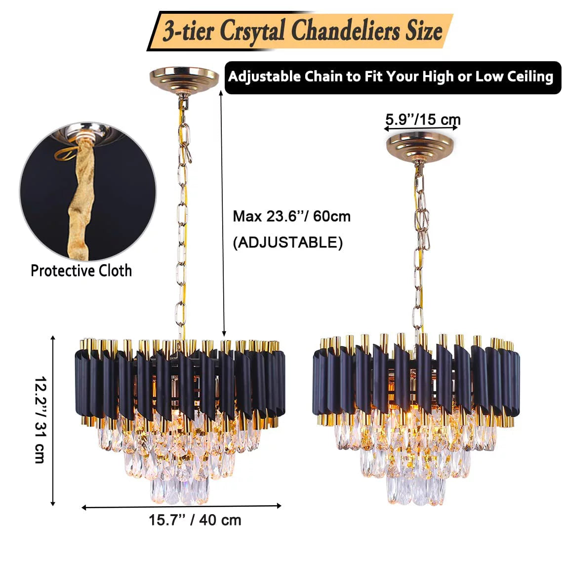Black 3-Tier Crystal Chandelier L7488