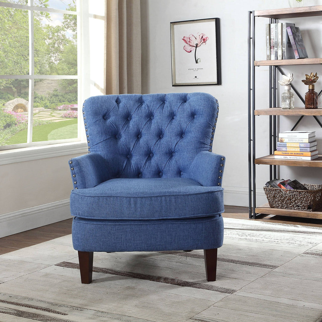 Blue Button Tufted Accent Chair with Nailhead Trim P235
