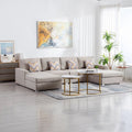 Beige Linen Fabric 4Pc Double Chaise Sectional Sofa Y351268