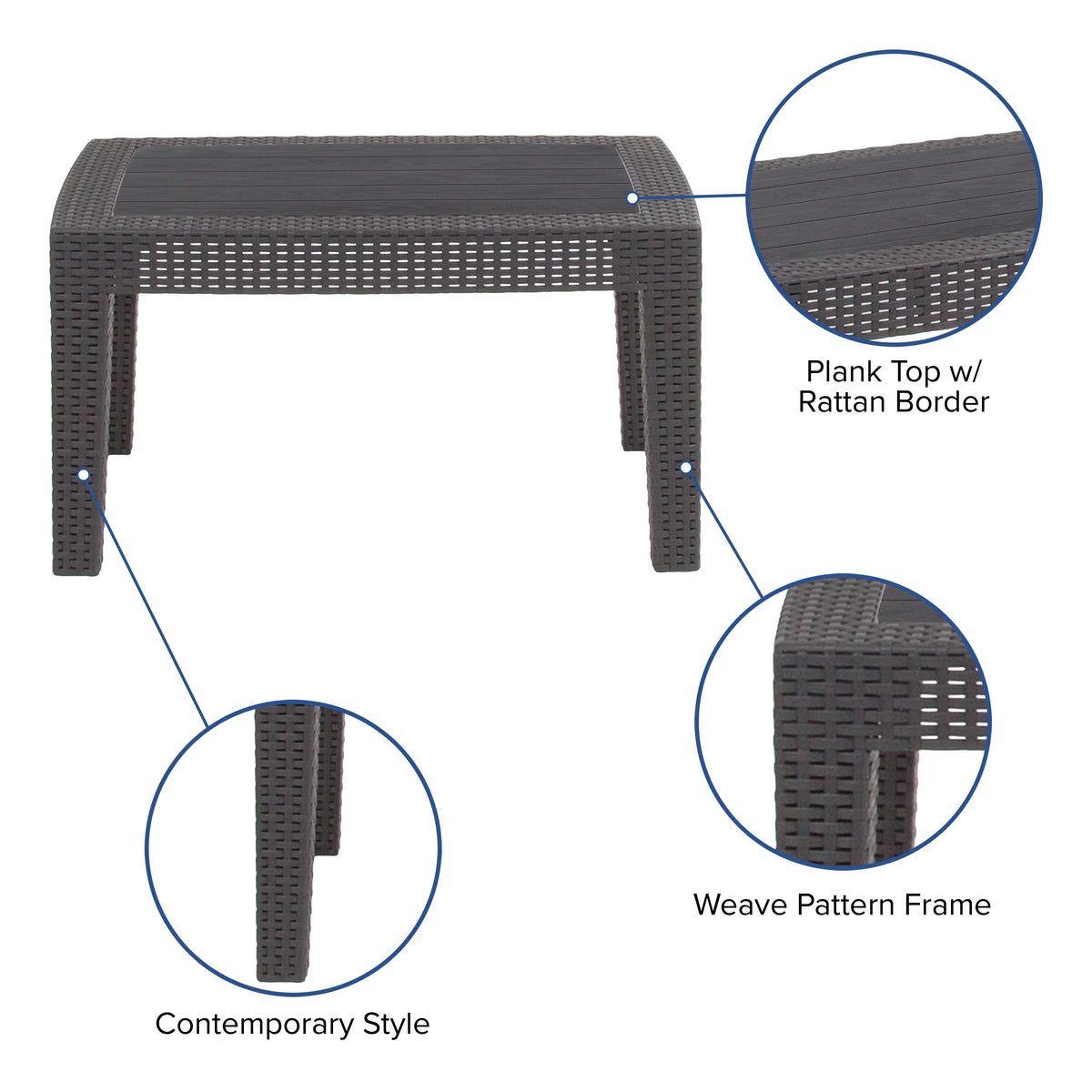 Dark Gray Faux Rattan Coffee Table L944335