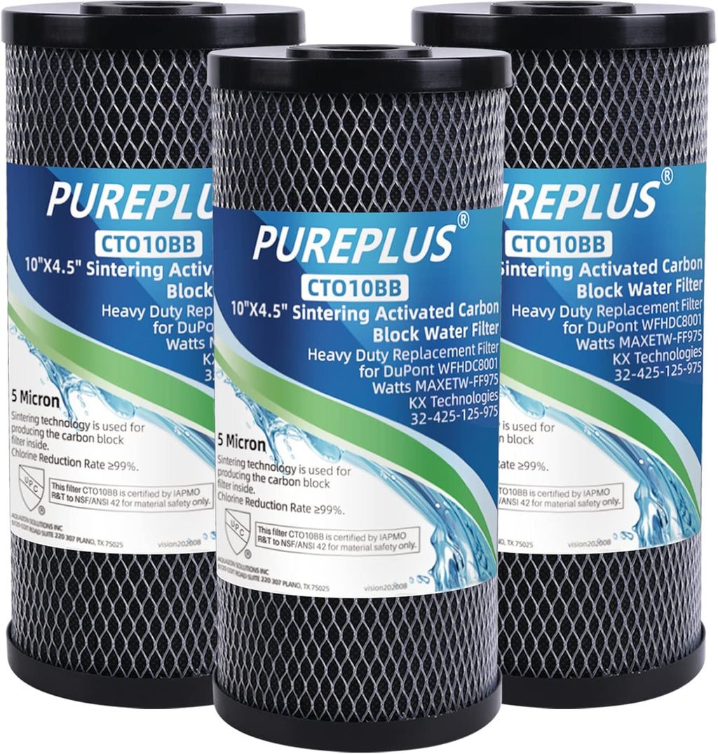 Coconut Shell Water Filter Cartridge, Activated Carbon Block CTO, 5 Micron 10 inch, 3Pack R908