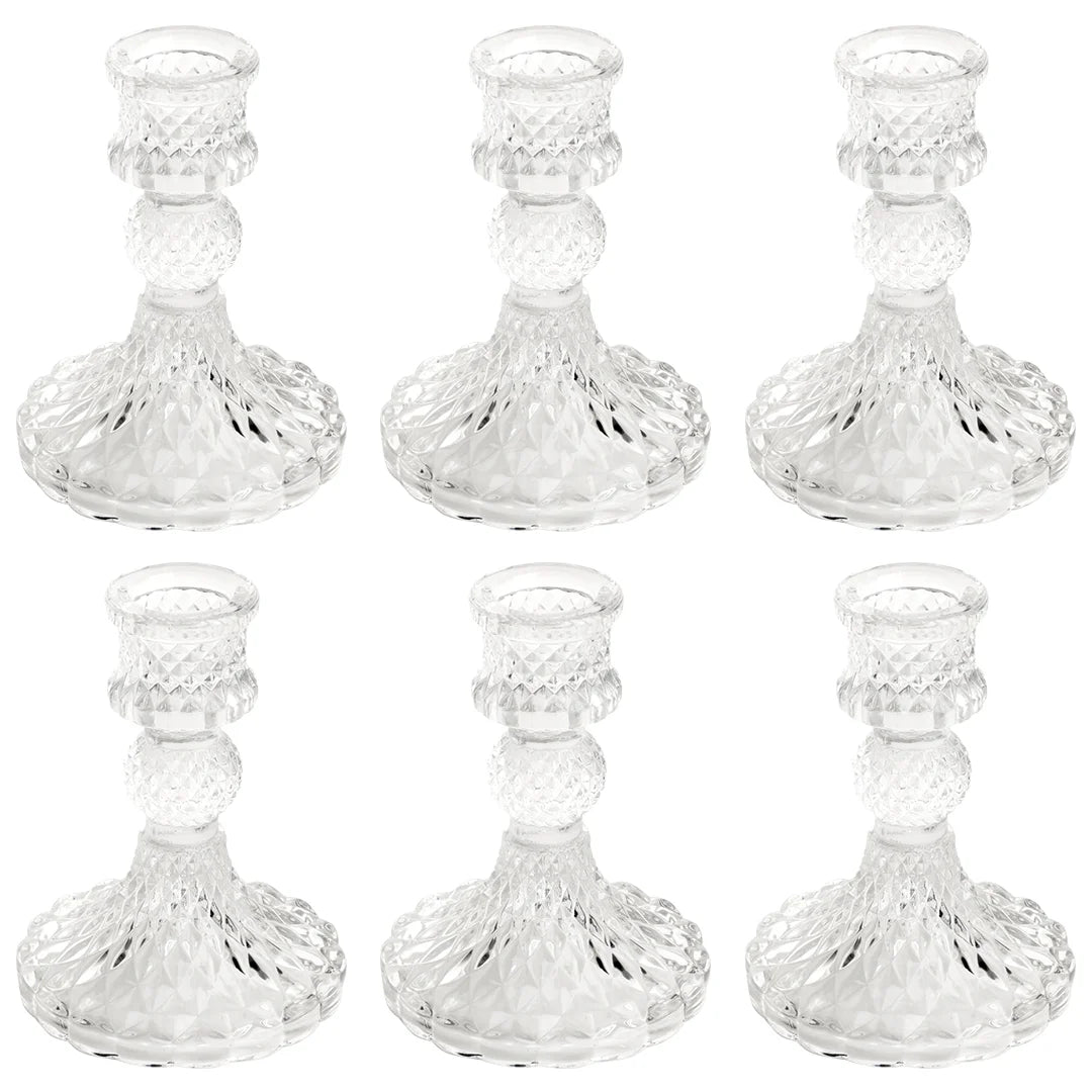 Vintage Glass Taper Candle Holders 6-Pack C175580