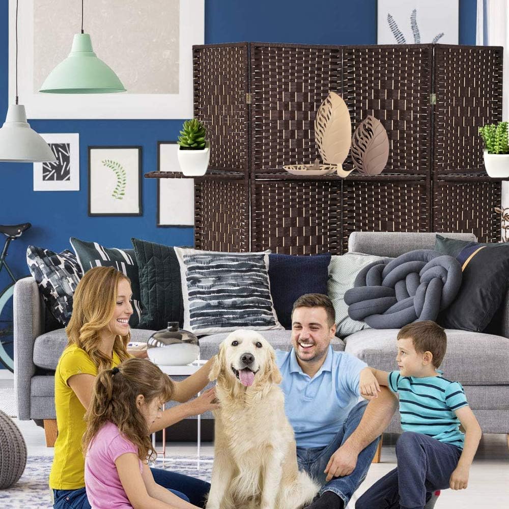 6 FT Tall Extra-Wide Folding Privacy Partition with 2 Shelves Brown H58945