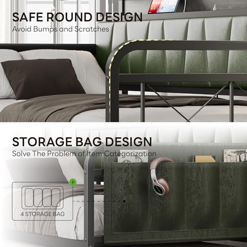 Grey Twin Daybed with Trundle Bed and Storage Headboard W3036