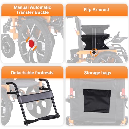 Foldable Electric Wheelchair with Dual Motor, Supports up to 330 lbs J899