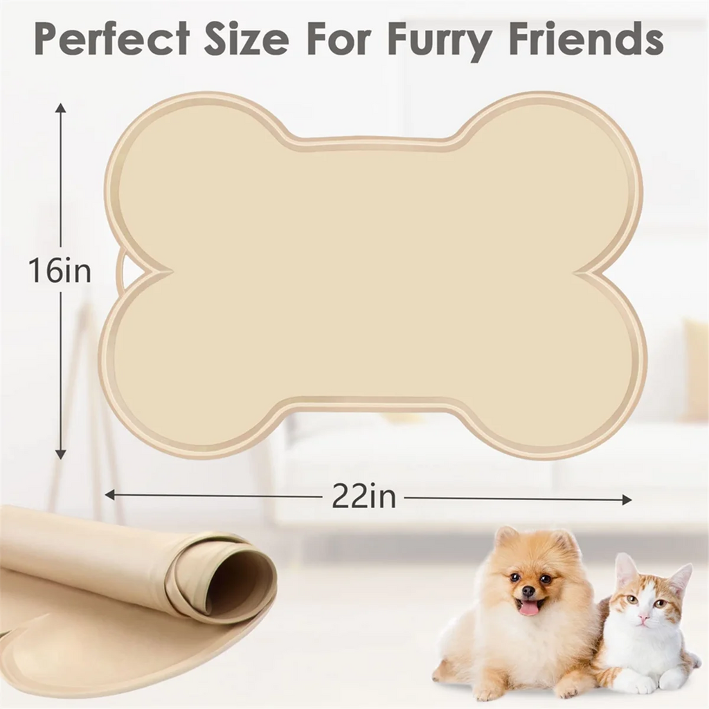 Beige Dog Cat Food Mat Large 22x16Inch X1346