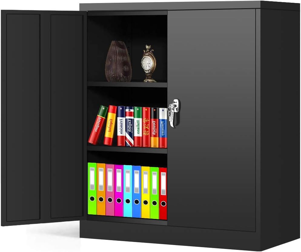 Black Metal Locking Storage Cabinet with 2 Doors and 2 Adjustable Shelves H743