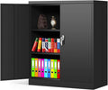 Black Metal Locking Storage Cabinet with 2 Doors and 2 Adjustable Shelves H743