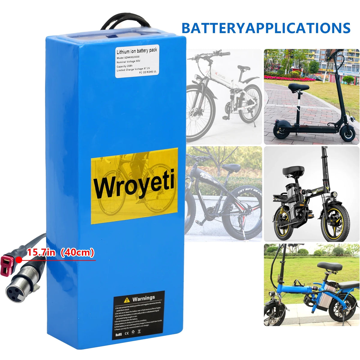 60V 20Ah Lithium Ion Electric Bike Battery with 3A Charger B17685