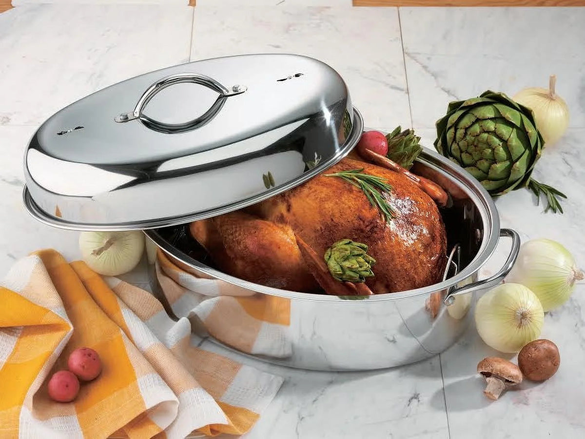 42cm Stainless Steel Oval Turkey Roaster With Rack & Lid H481