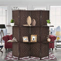 6 FT Tall Extra-Wide Folding Privacy Partition with 2 Shelves Brown H58945