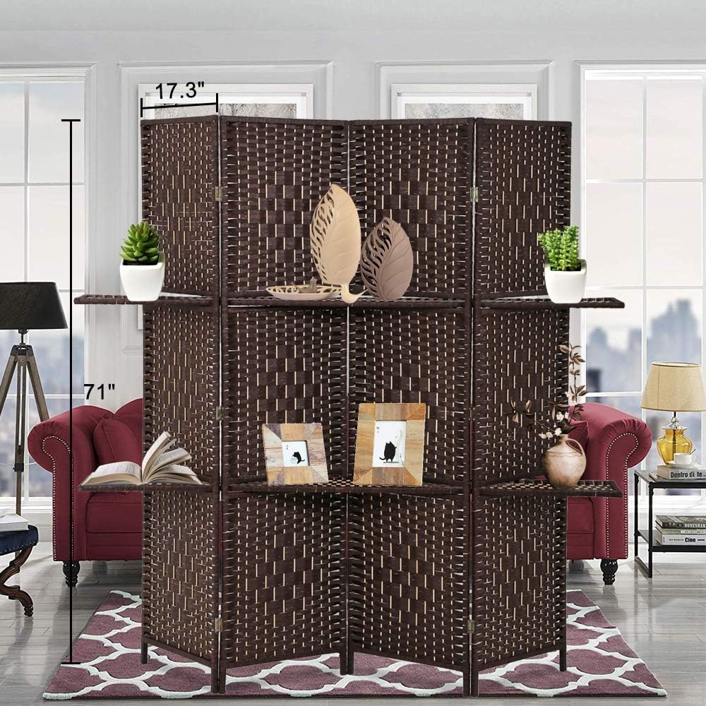 6 FT Tall Extra-Wide Folding Privacy Partition with 2 Shelves Brown H58945
