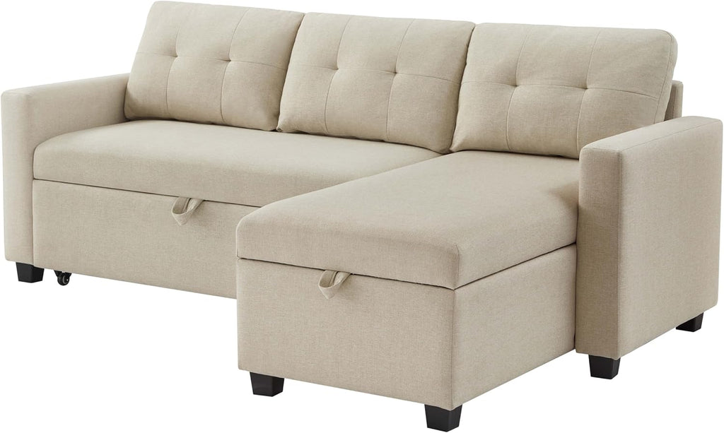 Beige L-Shape Convertible Sofa Sleeper with Pull-Out Bed N5151