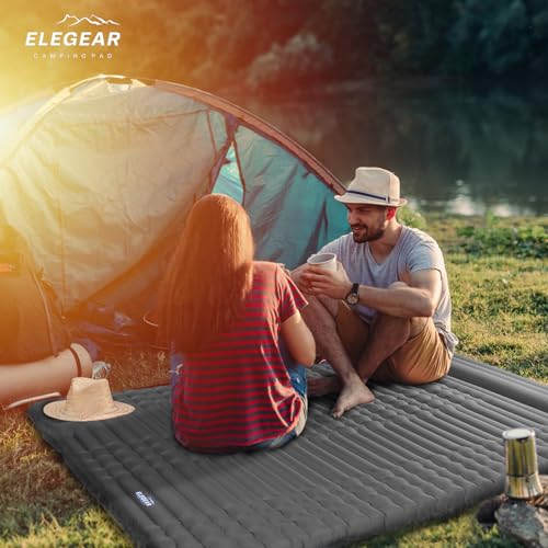 Double Sleeping Pad, 4" Ultra-Thick Self Inflating Camping Pad 2 Person with Pillow Built-in Foot Pump I5176
