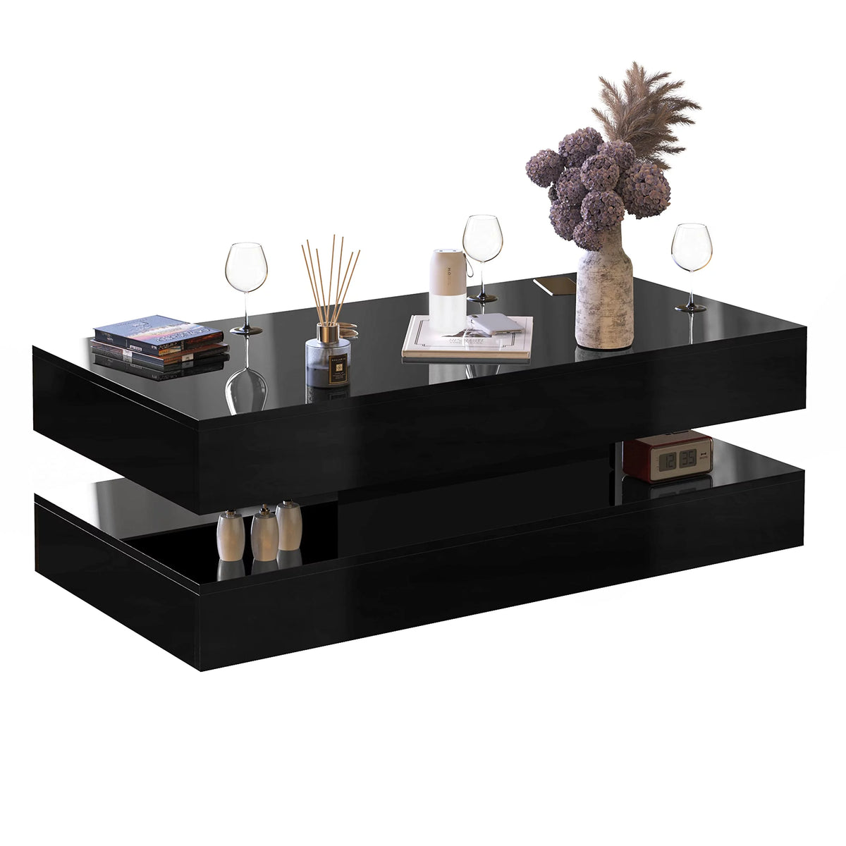 LED Coffee Table with 2 Storage Drawers, High Gloss Black I47037
