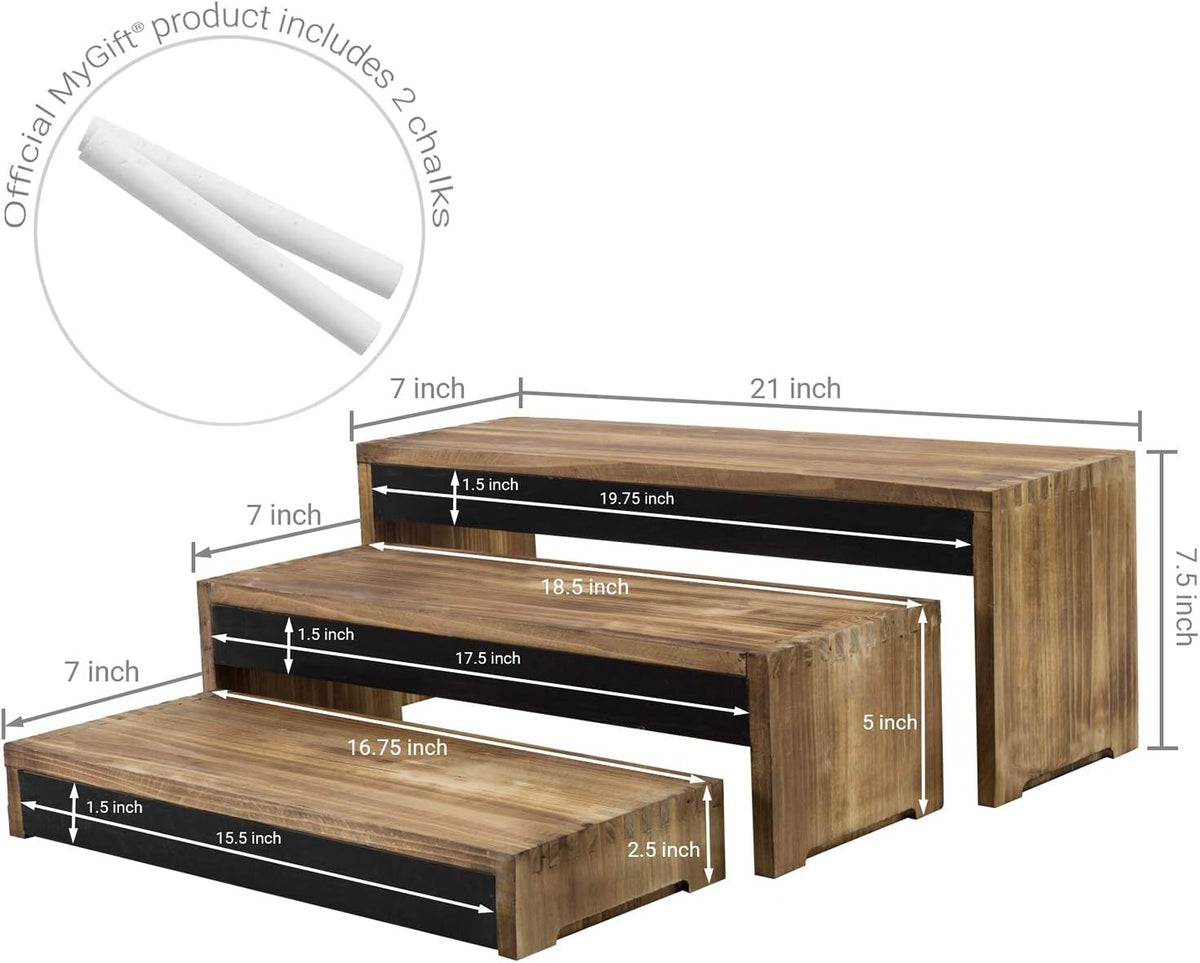 3-Tier Burnt Dark Brown Wood Cake Display Stands with Chalkboard Panels H5081