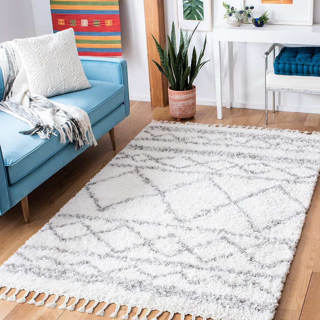 9' x 12' Ivory Grey Shag Area Rug Z97575