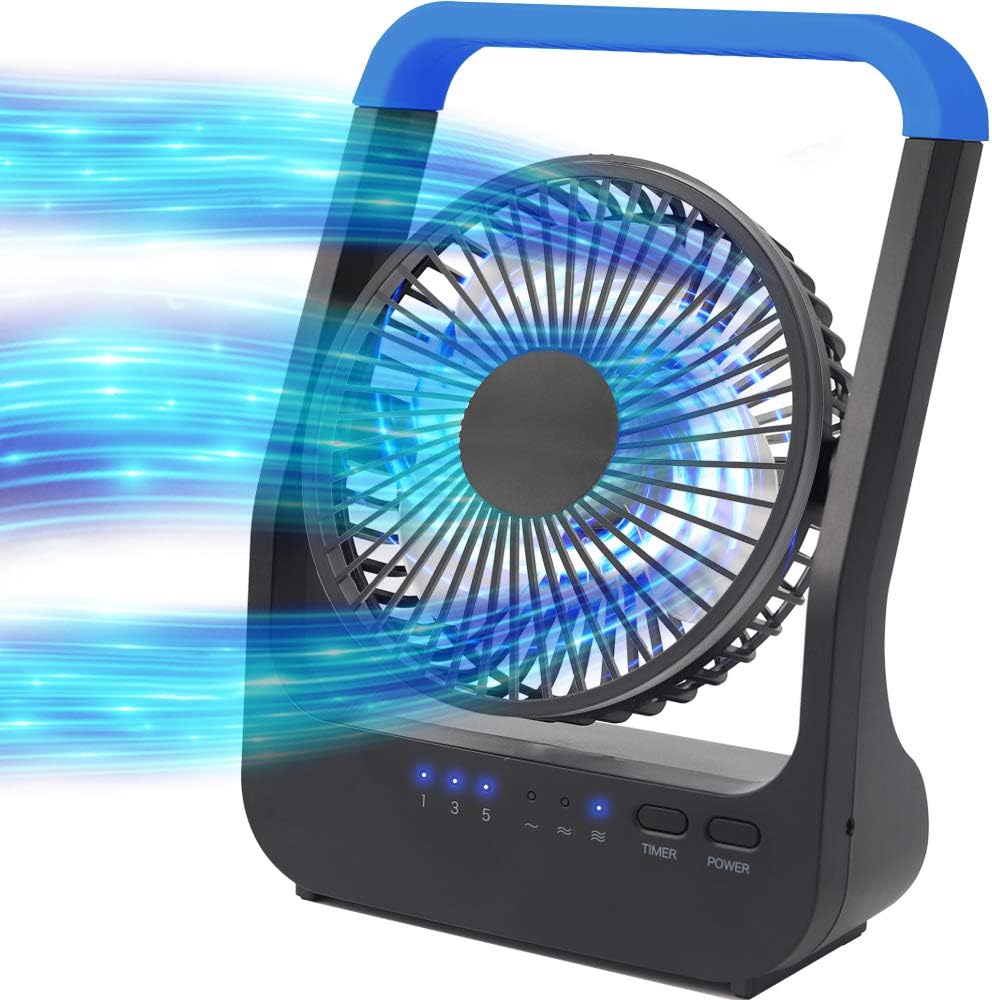 Battery Operated Fan, Portable Desk Fan with Timer, 3 Speeds, 180° Rotation R2424