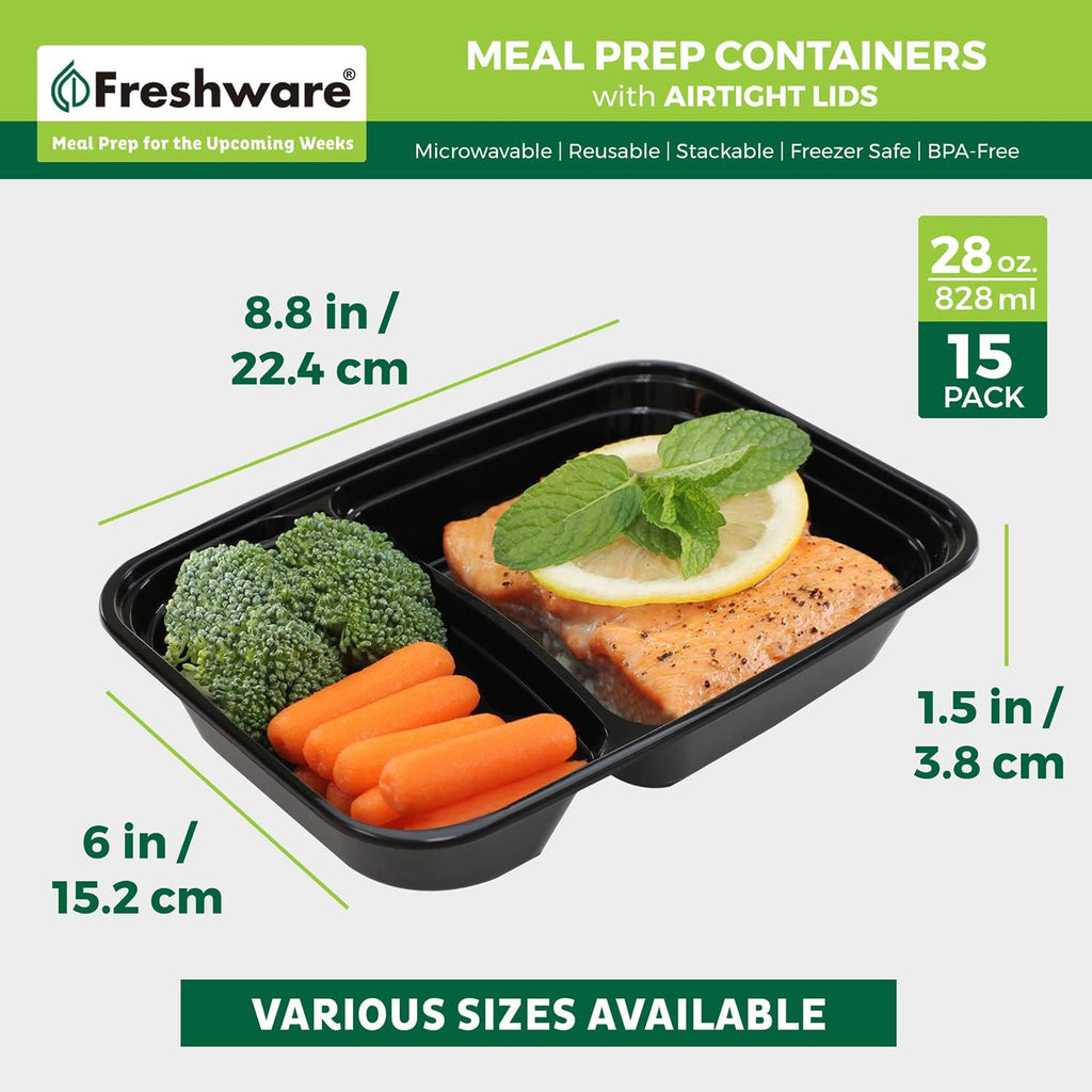 15 Pack 2 Compartment BPA Free Food Storage Containers with Lids E412851