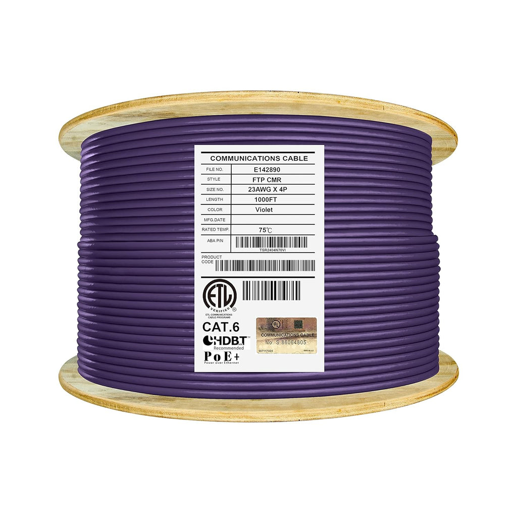 Cat6 Shielded Riser 1000ft F/UTP 23AWG Solid Bare Copper Ethernet Cable Reel Orange A7896