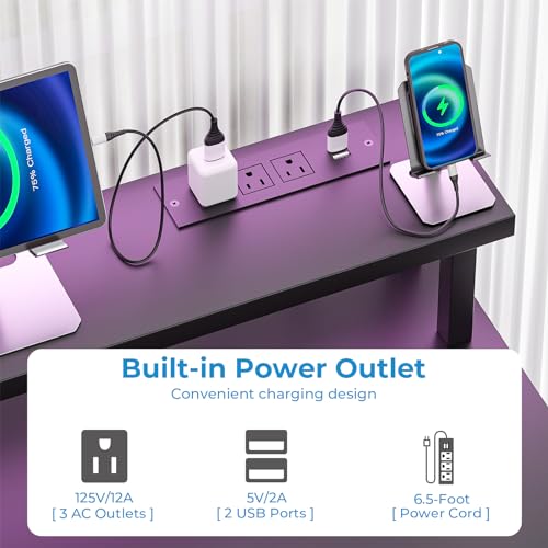 Black Gaming Desk with LED Lights and Drawer S390