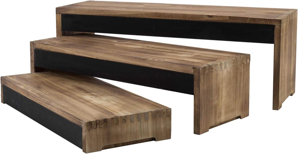 3-Tier Burnt Dark Brown Wood Cake Display Stands with Chalkboard Panels H5081