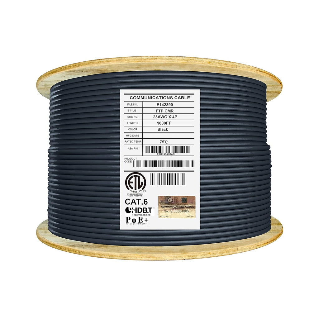 Cat6 Shielded Riser 1000ft F/UTP 23AWG Solid Bare Copper Ethernet Cable Reel Orange A7896