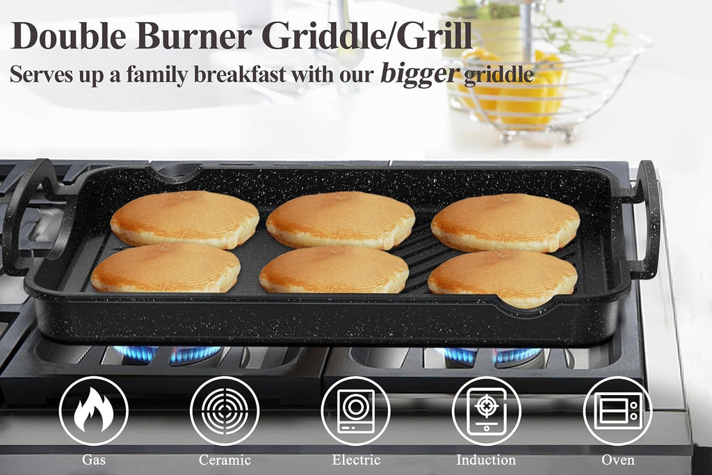 Nonstick 16.5"x12.0" Double Burner Granite Griddle Pan H582579