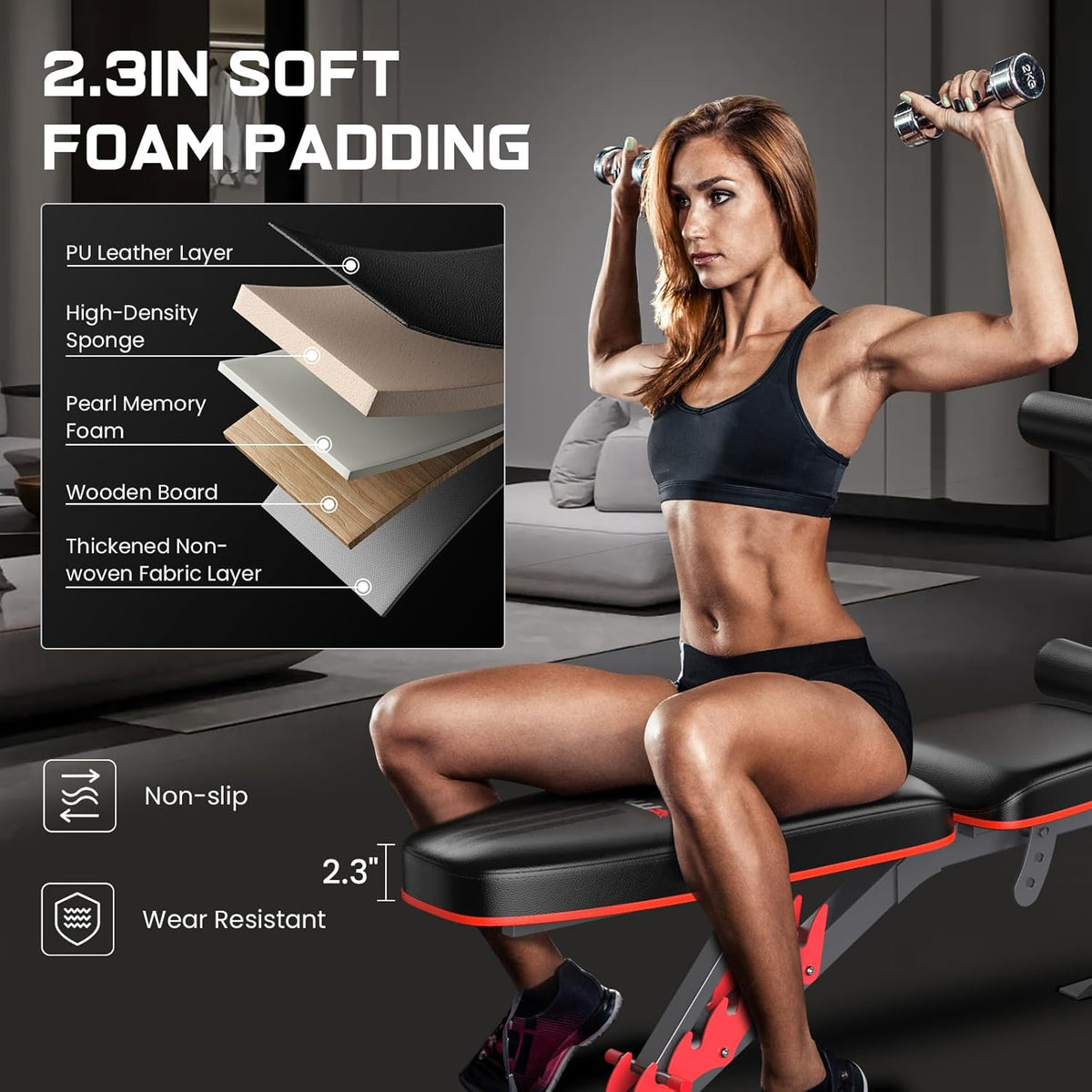 800lbs Load Adjustable Weight Bench with Leg Extension and Preacher Pad Q592175