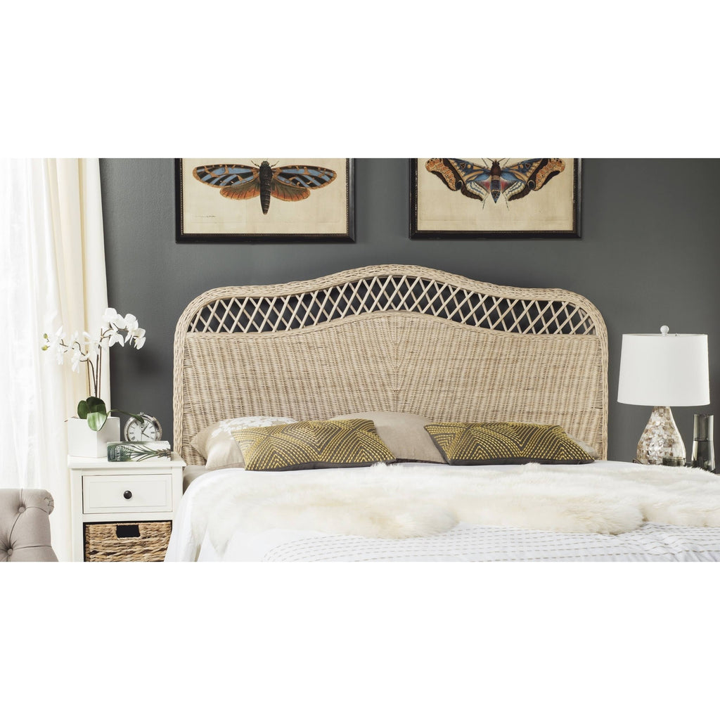 White Washed Rattan Headboard King I463