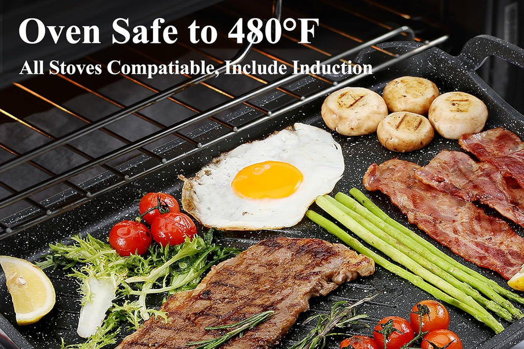 Nonstick 16.5"x12.0" Double Burner Granite Griddle Pan H582579