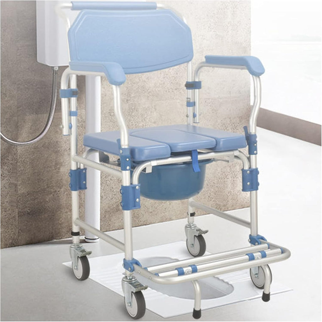 Rolling Showerchair with Built-in Toilet, 4 Wheel Brakes N297